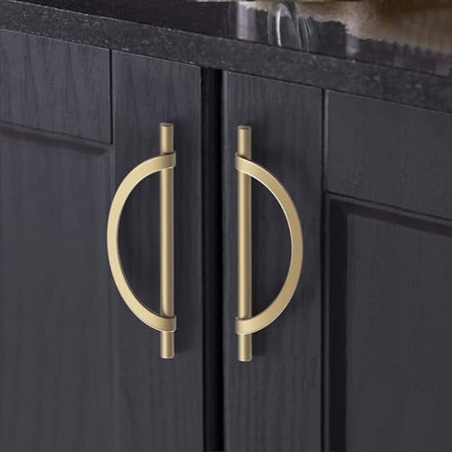 FILTA 10 Pack 5 Inch(128mm) Hole Centers Brushed Gold Cabinet Pulls,Stylish Kitchen Cabinet Handles Half Moon Zinc Alloy Cabinet Hardware for Cabinets Cupboard Handles Drawer Pulls - Image 1