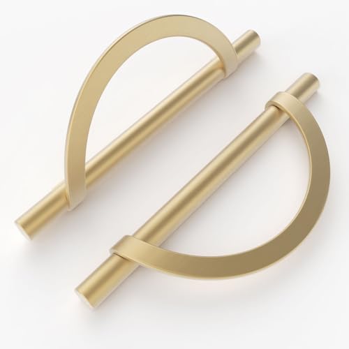 FILTA 10 Pack 5 Inch(128mm) Hole Centers Brushed Gold Cabinet Pulls,Stylish Kitchen Cabinet Handles Half Moon Zinc Alloy Cabinet Hardware for Cabinets Cupboard Handles Drawer Pulls - Image 3