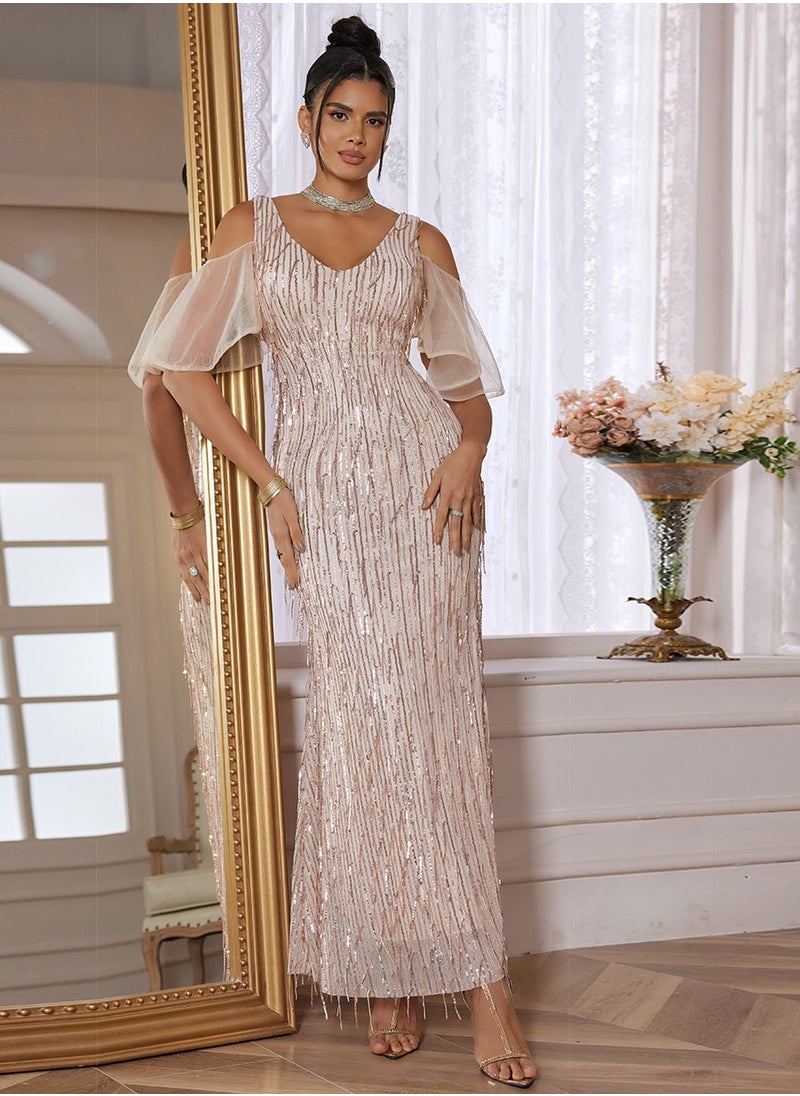 Madam Uniq Sequin Sheer-Sleeve Dress  - Image 1