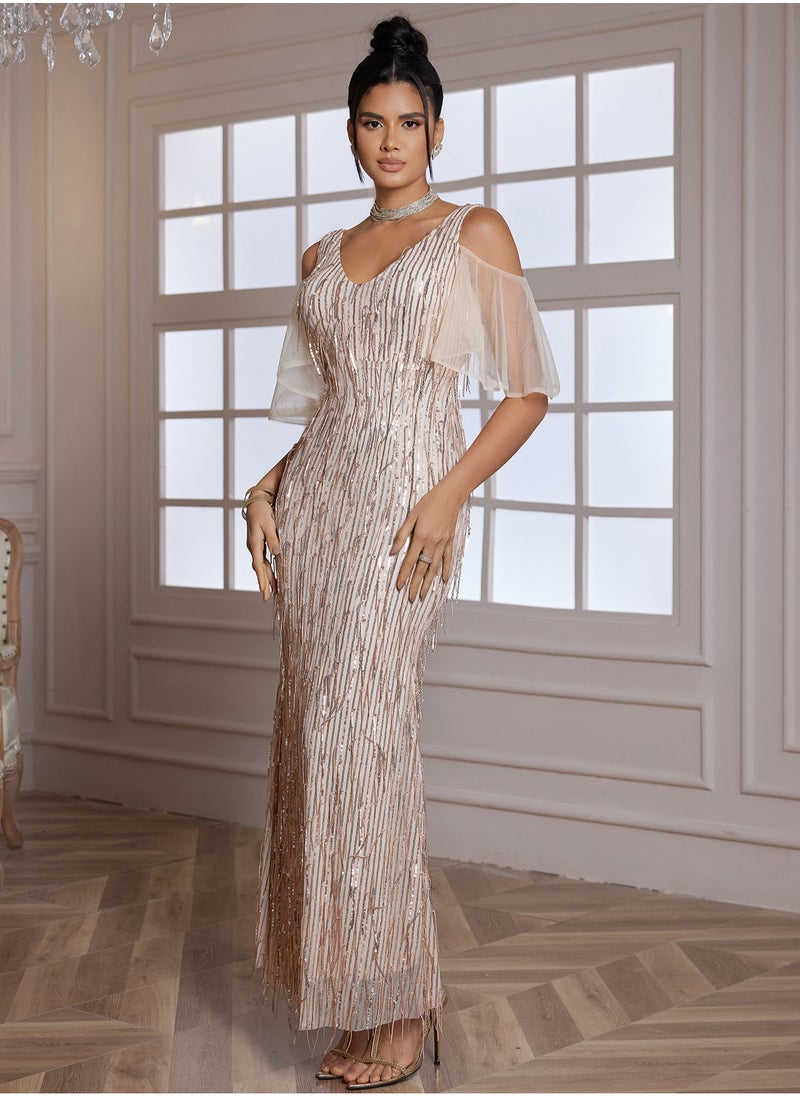 Madam Uniq Sequin Sheer-Sleeve Dress  - Image 5