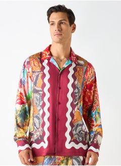 Iconic Iconic Regular Fit Printed Shirt with Camp Collar and Long Sleeves  - Image 1