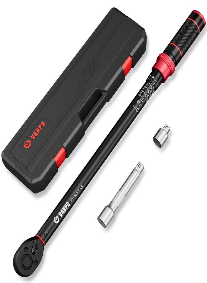 VANPO 1/2-inch Drive Click Torque Wrench Set, 20-260 Ft-Lb / 27.1-352.3 Nm, 22.04", Dual Direction, 72 Tooth, Adjustment Torque Wrench with 1/2" to 3/8" Adapter & 125mm Extension Bar for Car & Truck - Image 1