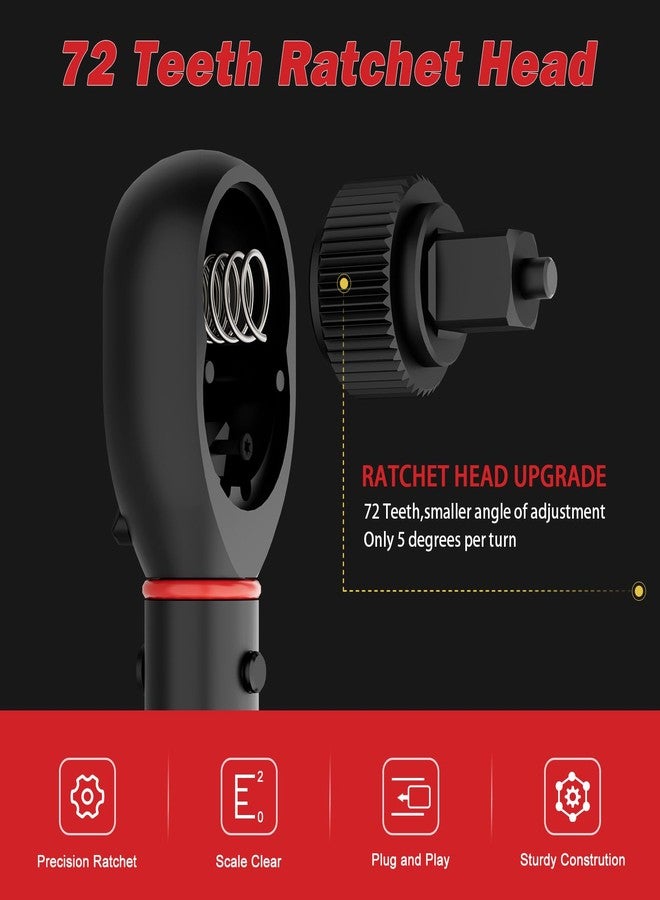 VANPO 1/2-inch Drive Click Torque Wrench Set, 20-260 Ft-Lb / 27.1-352.3 Nm, 22.04", Dual Direction, 72 Tooth, Adjustment Torque Wrench with 1/2" to 3/8" Adapter & 125mm Extension Bar for Car & Truck - Image 5