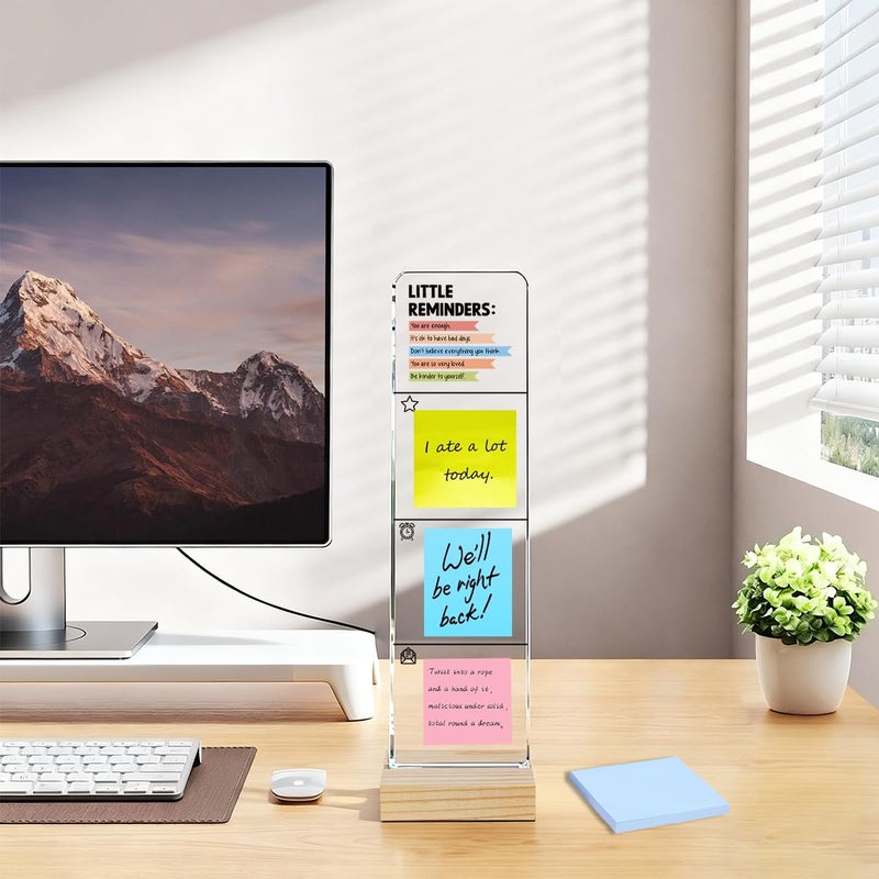 HTBIG Monitor Memo Board with Removable Wooden Base Acrylic Portable Sticky Note Holder, Daily Inspirational Quotes Acrylic Message Board Sign Office Desk Desk Set Sticky Notes 100 Sheets - Image 5