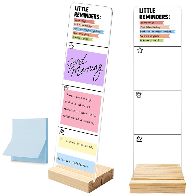 HTBIG Monitor Memo Board with Removable Wooden Base Acrylic Portable Sticky Note Holder, Daily Inspirational Quotes Acrylic Message Board Sign Office Desk Desk Set Sticky Notes 100 Sheets - Image 1