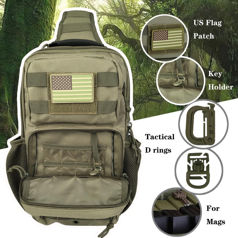 EASY BW Tactical Shoulder Sling Bag, Small Chest Pack, 13L Backpack for Men Outdoor Sports, Olive - Image 2