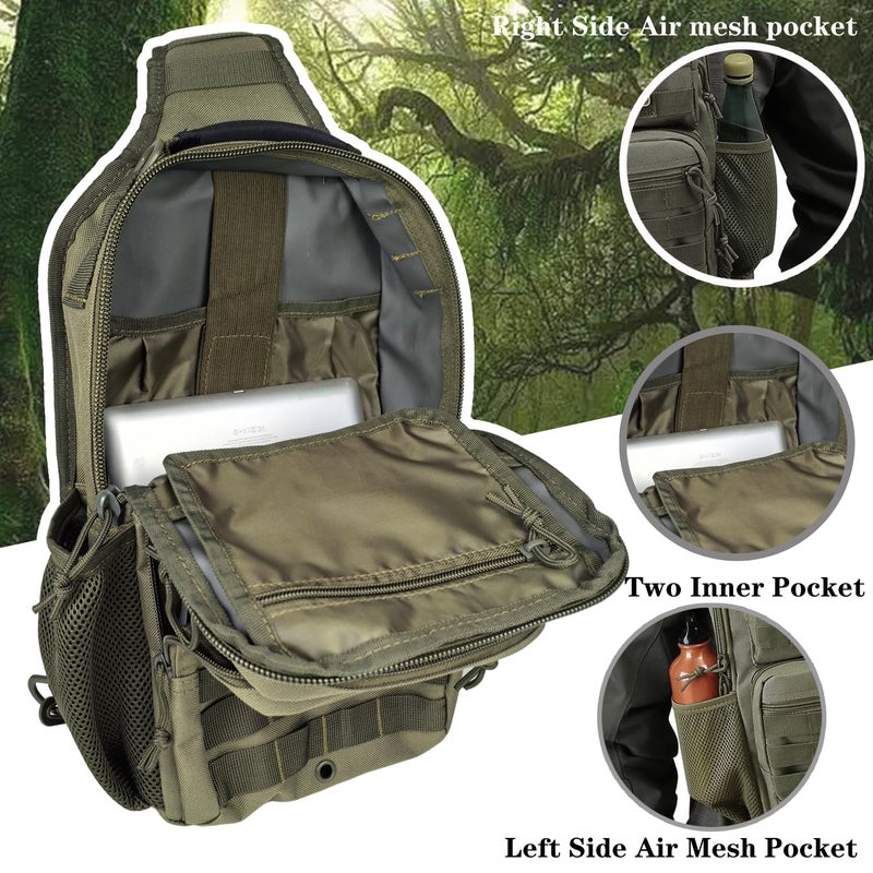 EASY BW Tactical Shoulder Sling Bag, Small Chest Pack, 13L Backpack for Men Outdoor Sports, Olive - Image 3