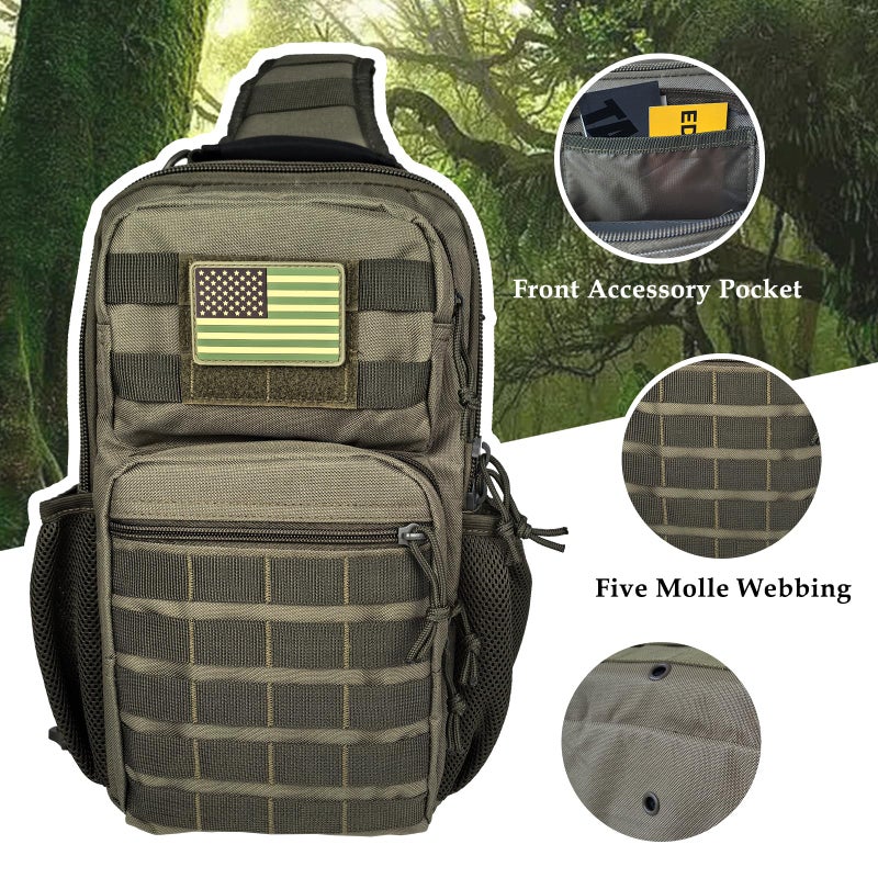 EASY BW Tactical Shoulder Sling Bag, Small Chest Pack, 13L Backpack for Men Outdoor Sports, Olive - Image 5