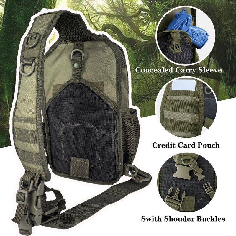 EASY BW Tactical Shoulder Sling Bag, Small Chest Pack, 13L Backpack for Men Outdoor Sports, Olive - Image 4