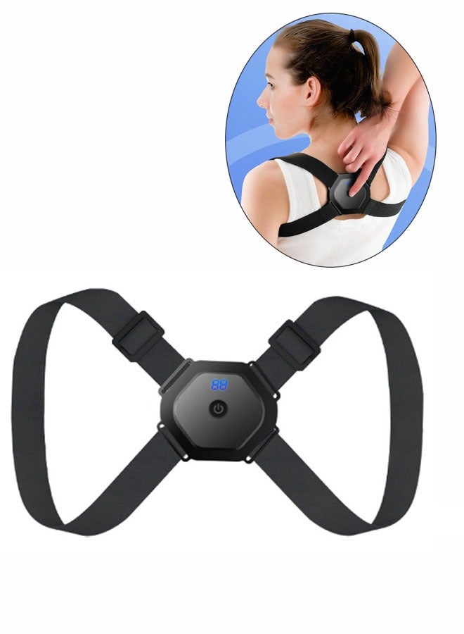 Electric Posture Corrector Back Brace Spine Stretcher Lumbar Vibration Massager Spine Deck Backbelt Support USB Rechargeable Smart Comfort Back Support Backs Straightener for Adults and Children J-2000 (Black) - Image 1