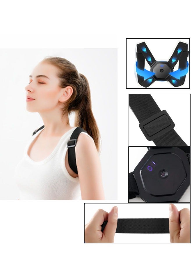 Electric Posture Corrector Back Brace Spine Stretcher Lumbar Vibration Massager Spine Deck Backbelt Support USB Rechargeable Smart Comfort Back Support Backs Straightener for Adults and Children J-2000 (Black) - Image 2