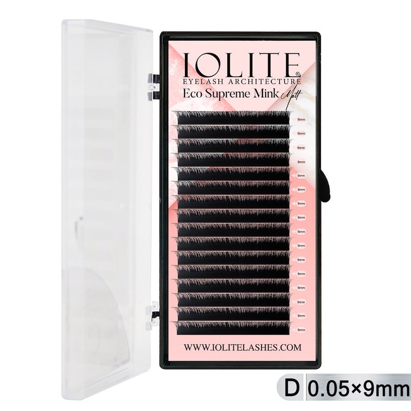 Iolite Eco Supreme Mink Matt Lash Extension Tray D – Curl – 0.05T (6mm–15mm) – Matt Finish, Premium Eco-Friendly Eyelashes for Lash Artists ISMMD5T - 9MM
