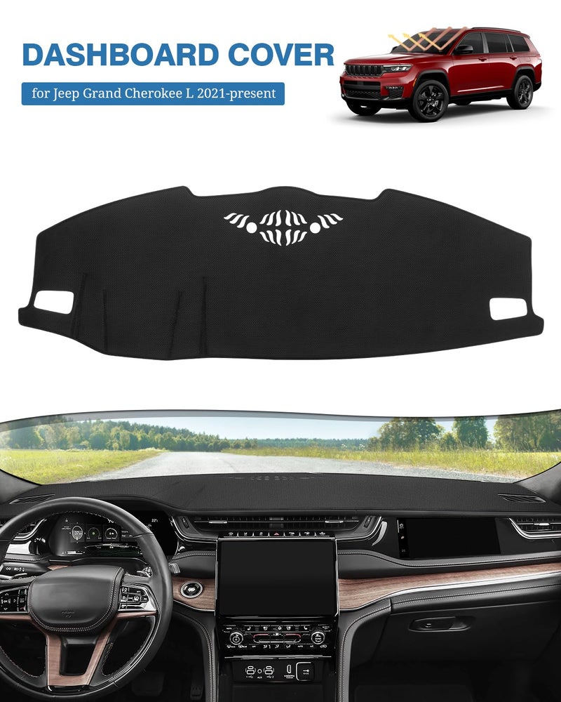 FIILINES Dash Cover for Jeep Grand Cherokee L 2021-2025(Not Fit Jeep Grand Cherokee), Dashboard Mat Cover Sunshade Nonslip Mesh Protector No Glare Black - Image 2