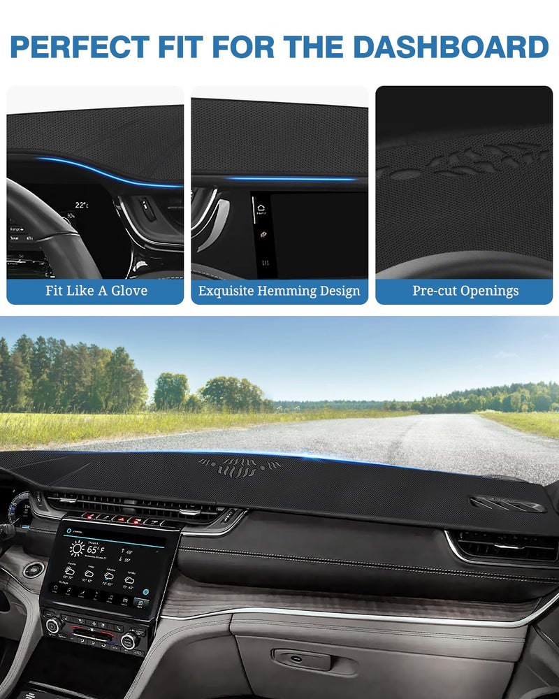 FIILINES Dash Cover for Jeep Grand Cherokee L 2021-2025(Not Fit Jeep Grand Cherokee), Dashboard Mat Cover Sunshade Nonslip Mesh Protector No Glare Black - Image 4