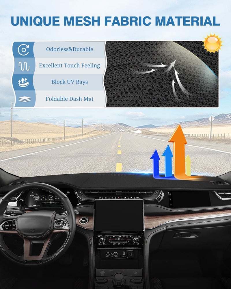 FIILINES Dash Cover for Jeep Grand Cherokee L 2021-2025(Not Fit Jeep Grand Cherokee), Dashboard Mat Cover Sunshade Nonslip Mesh Protector No Glare Black - Image 3