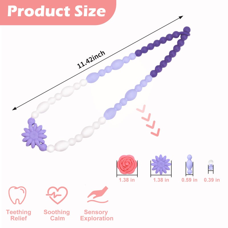 Vanelioris Chew Necklaces for Sensory Kids Adults, Flower Chewy Necklace Sensory Toys for Autism Nail Biting Anxiety, Fidget Necklace Oral Chew Toys, ADHD Tools for Boys Girls - Image 2