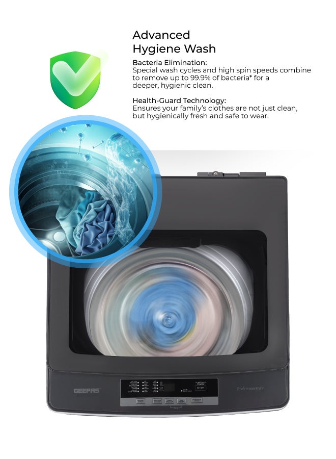 GEEPAS Fully Automatic Top Load Washing Machine With Durable Body/Highly Efficient/Premium Design/LED Digital Display/Diamond Drum for Better Cleaning 7 kg 720 W GFWM7909WCXNV Metallic Grey - Image 5