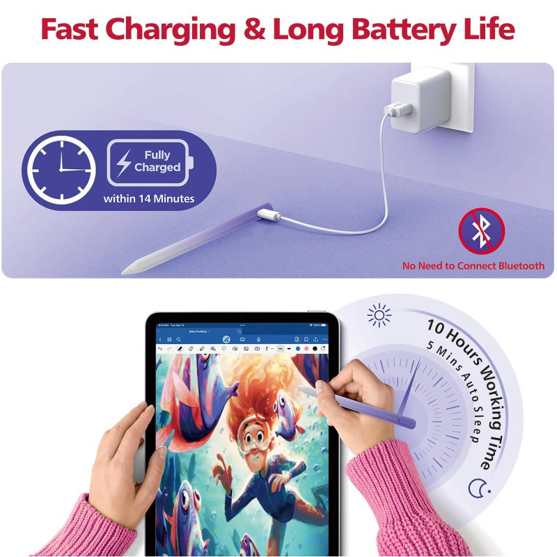 Milikilo Stylus Pen for iPad,14Mins Fast Charge for Apple Pencil,Palm Rejection,Tilt Sensitivity, Pen for iPad11/10/9/8/7/6, Pro 12.9"/11"/13" M4, Mini 6/5, Air 5/4/3/11"-13" M2/M3 with Polishing Cloth - Image 5