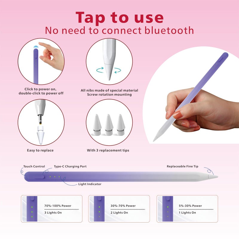 Milikilo Stylus Pen for iPad,14Mins Fast Charge for Apple Pencil,Palm Rejection,Tilt Sensitivity, Pen for iPad11/10/9/8/7/6, Pro 12.9"/11"/13" M4, Mini 6/5, Air 5/4/3/11"-13" M2/M3 with Polishing Cloth - Image 3