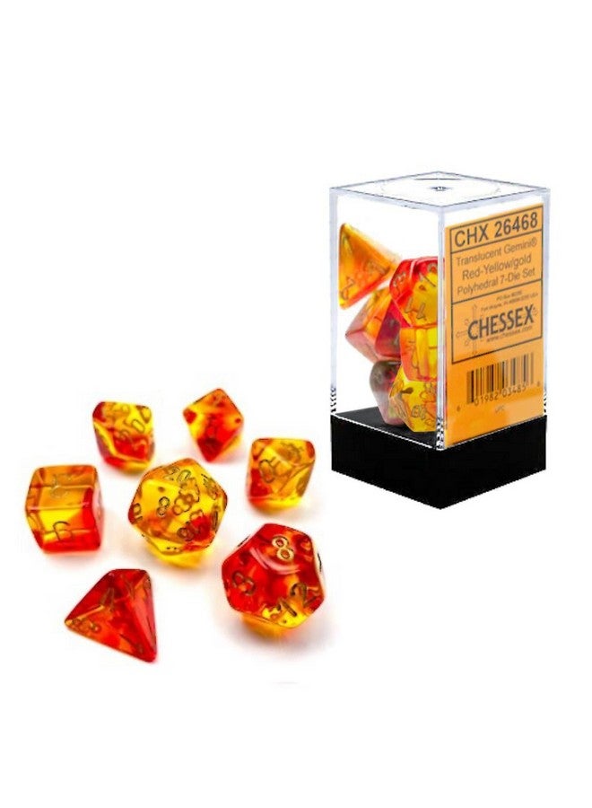 Chessex Polyhedral Dice Set | Set Of 7 Dice In A Variety Of Sizes Designed For Roleplaying Games | Premium Quality Dice For Tabletop Rpgs | Translucent Red, Yellow And Gold Color | Made By Chessex  - Image 1