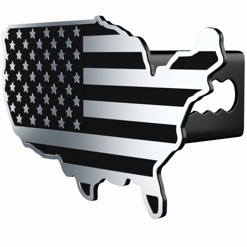 eVerHITCH USA Map Flag Metal Hitch Cover Heavy Duty for Trucks Cars SUV Fits 2 Receiver Black Chrome Flag