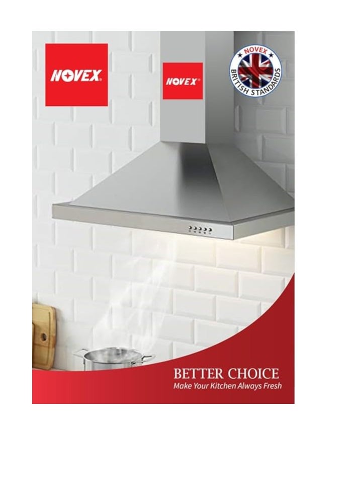 NOVEX - Chimney Cooker Hood 60CM Mechanical Control 3 Speed Silver - Image 1