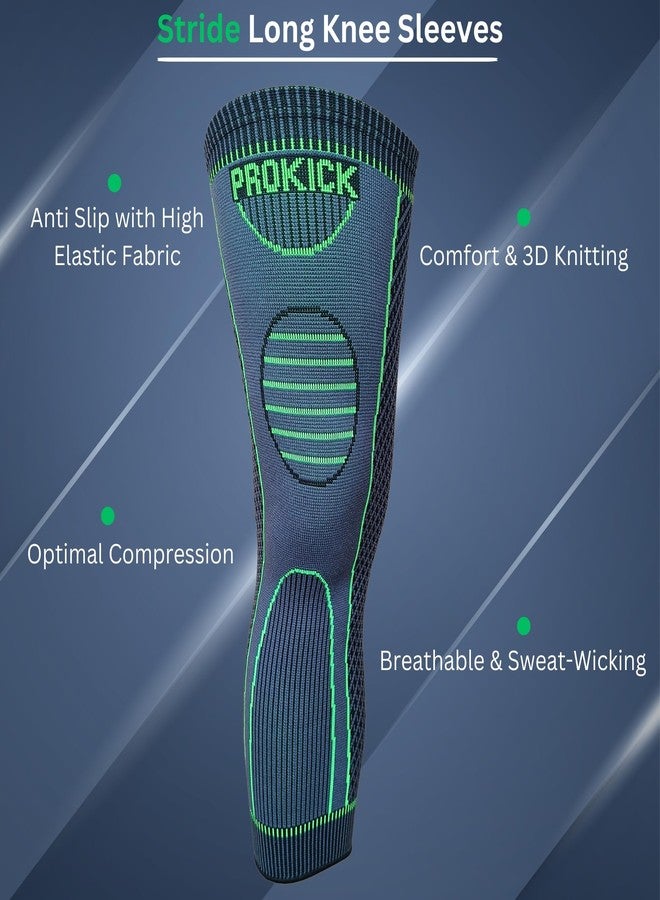 Prokick Stride Premium Compression Long Knee Support|Knee Support For Men&Women|Knee Support for Running, Tennis, Football, Joint Pain Relief Knee Support - Grey/Green (XL)(1Piece) - Image 5