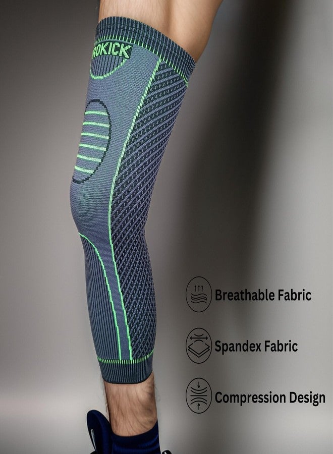 Prokick Stride Premium Compression Long Knee Support|Knee Support For Men&Women|Knee Support for Running, Tennis, Football, Joint Pain Relief Knee Support - Grey/Green (XL)(1Piece) - Image 4