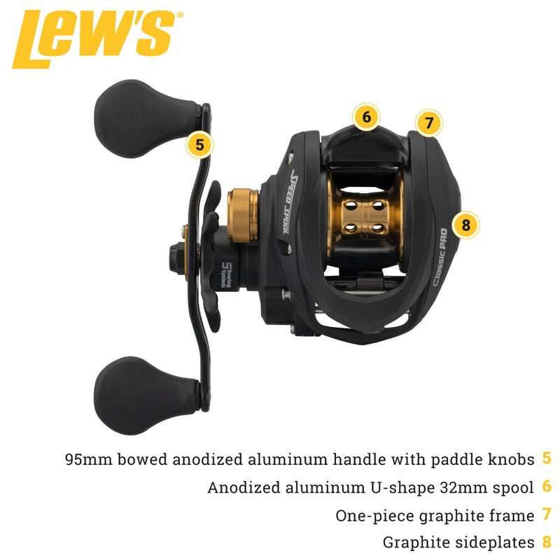 Lew's Classic Pro Speed Spool SLP 7.5:1 Left Hand Baitcast Reel Clam Pack,Black,Gold - Image 3