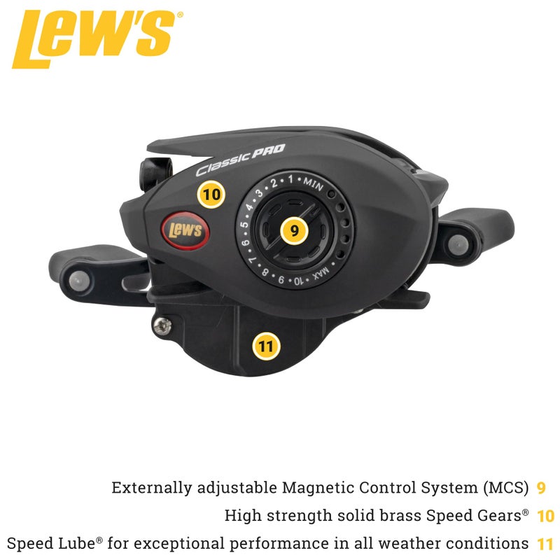 Lew's Classic Pro Speed Spool SLP 7.5:1 Left Hand Baitcast Reel Clam Pack,Black,Gold - Image 4