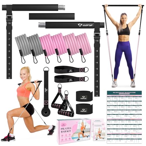 COFOF Pilates Bar Kit with Resistance Bands, Multifunctional Yoga Pilates Bar with Heavy-Duty Metal Adjustment Buckle, Portable Home Gym Pilates Resistance Bar for Full Body Workouts(20-150LBS)- Jet Black - Image 1