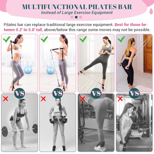COFOF Pilates Bar Kit with Resistance Bands, Multifunctional Yoga Pilates Bar with Heavy-Duty Metal Adjustment Buckle, Portable Home Gym Pilates Resistance Bar for Full Body Workouts(20-150LBS)- Jet Black - Image 4