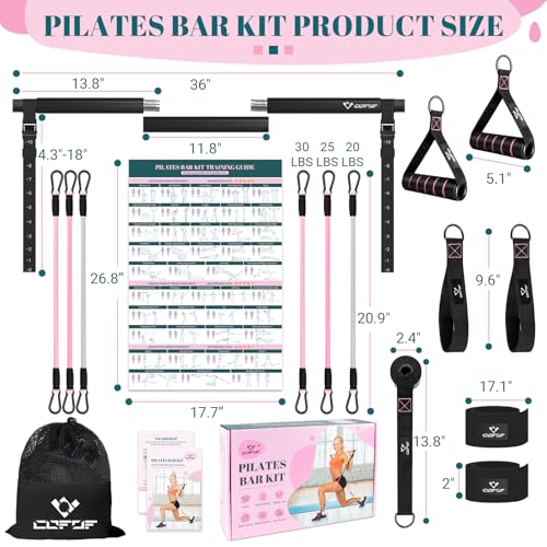 COFOF Pilates Bar Kit with Resistance Bands, Multifunctional Yoga Pilates Bar with Heavy-Duty Metal Adjustment Buckle, Portable Home Gym Pilates Resistance Bar for Full Body Workouts(20-150LBS)- Jet Black - Image 5