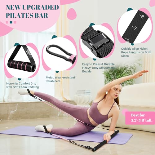 COFOF Pilates Bar Kit with Resistance Bands, Multifunctional Yoga Pilates Bar with Heavy-Duty Metal Adjustment Buckle, Portable Home Gym Pilates Resistance Bar for Full Body Workouts(20-150LBS)- Jet Black - Image 2