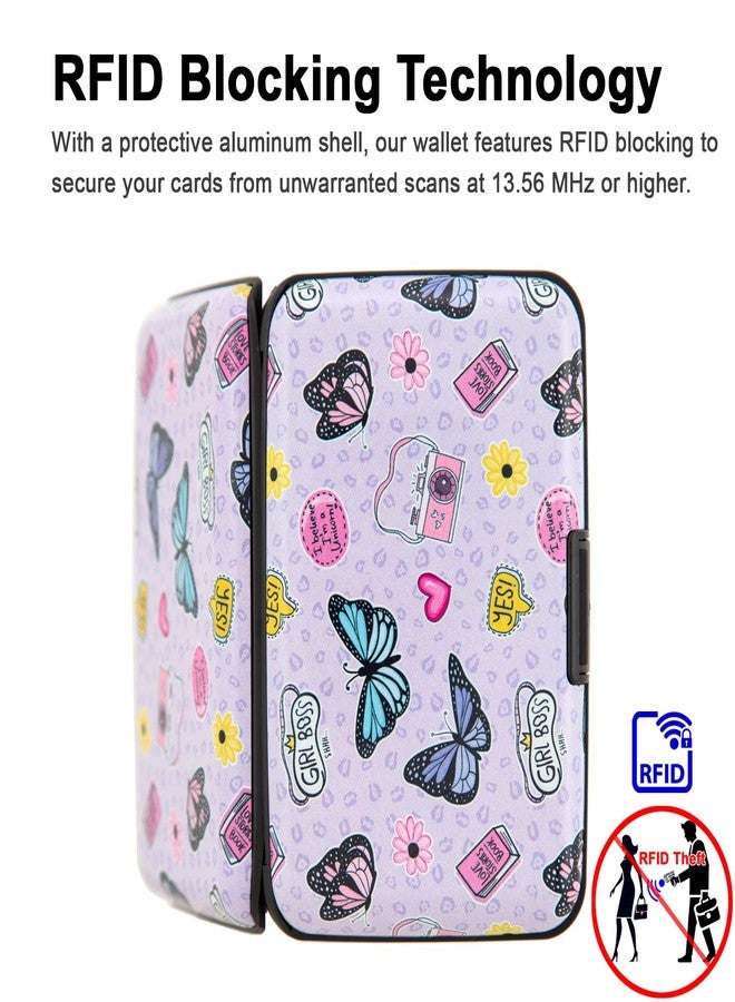 Kaabao Credit Card Holder Small RFID Blocking Wallet Business Metal Slim Mini Aluminum Hard Case for Women Men Gift (Cute Cartoon Butterfly) - Image 2