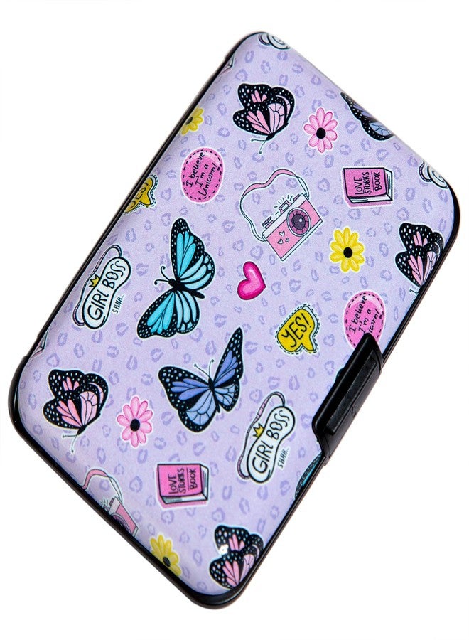 Kaabao Credit Card Holder Small RFID Blocking Wallet Business Metal Slim Mini Aluminum Hard Case for Women Men Gift (Cute Cartoon Butterfly) - Image 1