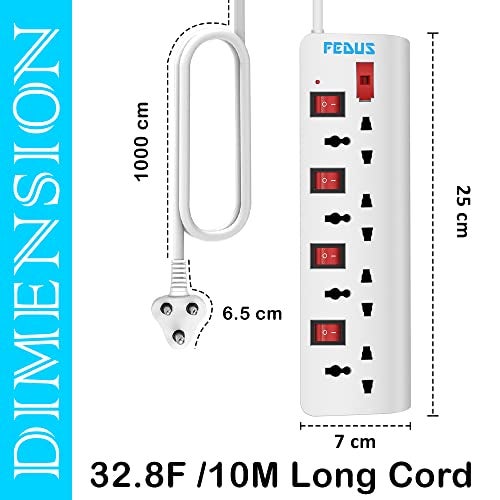FEDUS 10 Meter 32.8 Feet Long Switch Board Extension | Pack 1 Extension Boards with Switch,Extension Board with Long Wire, Extension Board for Computer, Surge Protectors Spike Buster, Switch Board - Image 5