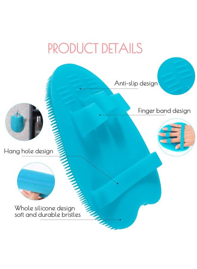 HOMMIESAFE 2 Pack Soft Silicone Shower Brush, Body & Face & Short Hair Wash, Bath Exfoliating Skin Massage Scrubber, Dry Skin Brushing Glove Loofah, Fit for Sensitive and All Kinds of Skin (Blue+Gray) - Image 2