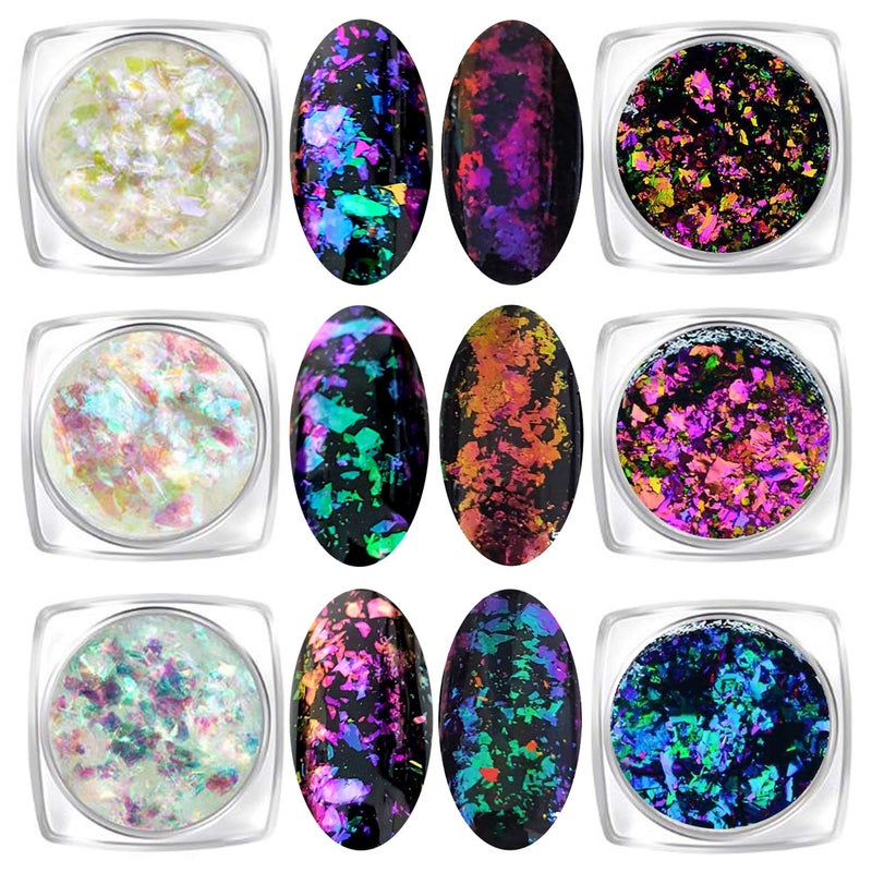 KUKA Iridescent Glitter Chameleon Nail Flakes Set of 6 Jars (Mixed Chameleon) - Image 1