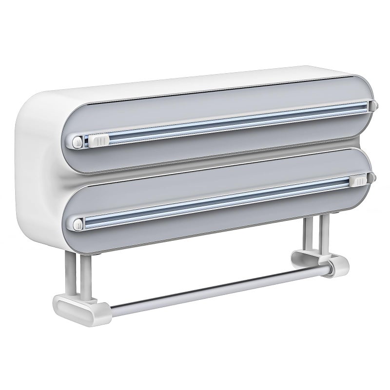 Rasunkae 3 in 1 Aluminum Foil and Plastic Wrap Organize Dispenser with Cutter, Magnetic Paper Towel Holder for Fridge, includes 1 Roll of Cling Film - Image 1
