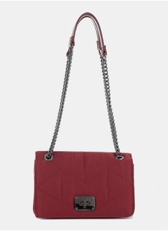 DejaVu Lock Closure Quilted Cross Body Bag - Burgundy  - Image 1