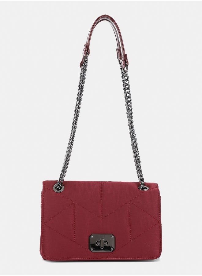 DejaVu Lock Closure Quilted Cross Body Bag - Burgundy  - Image 1