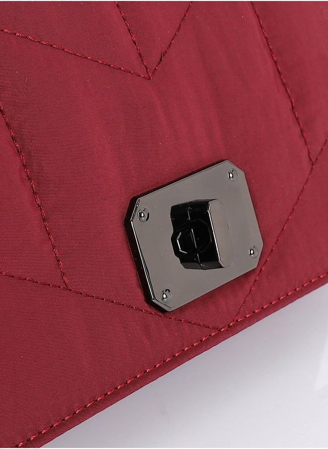 DejaVu Lock Closure Quilted Cross Body Bag - Burgundy  - Image 5