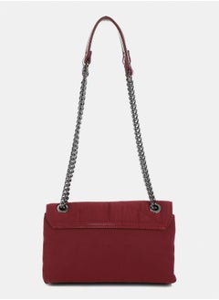 DejaVu Lock Closure Quilted Cross Body Bag - Burgundy  - Image 3