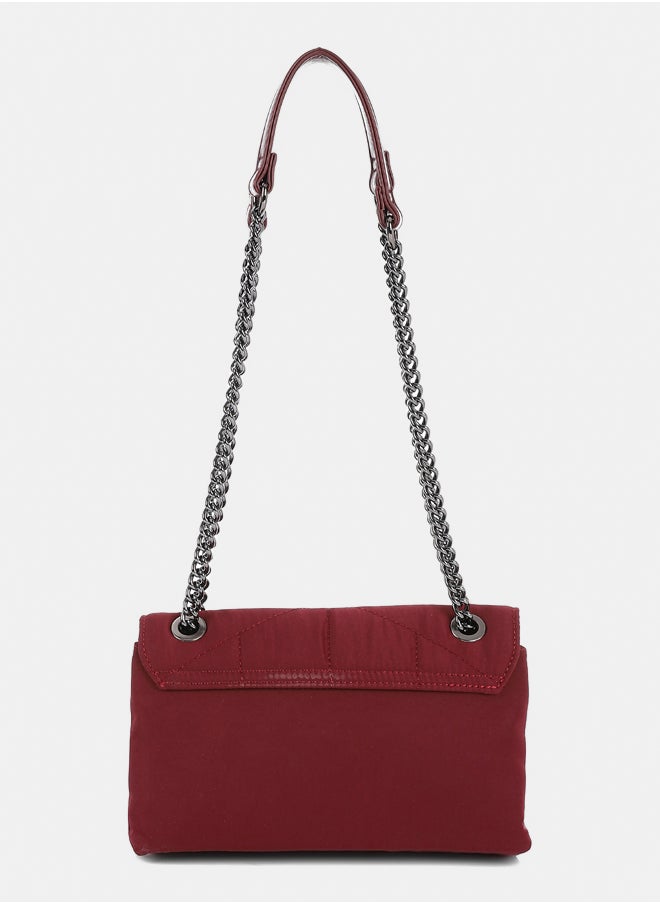 DejaVu Lock Closure Quilted Cross Body Bag - Burgundy  - Image 3