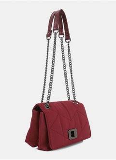 DejaVu Lock Closure Quilted Cross Body Bag - Burgundy  - Image 2