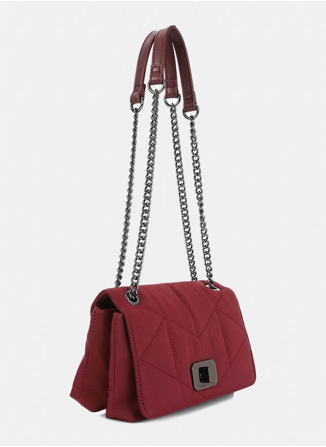 DejaVu Lock Closure Quilted Cross Body Bag - Burgundy  - Image 2