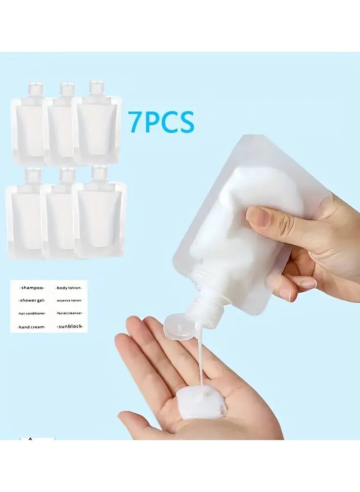 Rozino 7pcs Fluid Makeup Packing Bags With 1pc Sticker Travel Size Empty Squeeze Pouch Portable Cosmetic Containers Leakproof Stand Up Pouch For Toiletry Travel Bottles For Lotion Shampoo  - Image 1