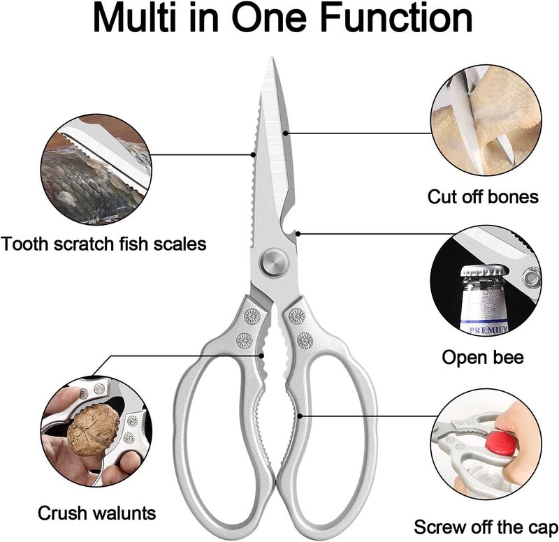 Vruta Multipurpose, Kitchen Scissors, Food Scissors, Premium Stainless Steel Solid Kitchen Shears For Meat, Seafood, Chicken, Ergonomic Kitchen Scissor With Comfort Grip (Silver, Japanese Style) - Image 2