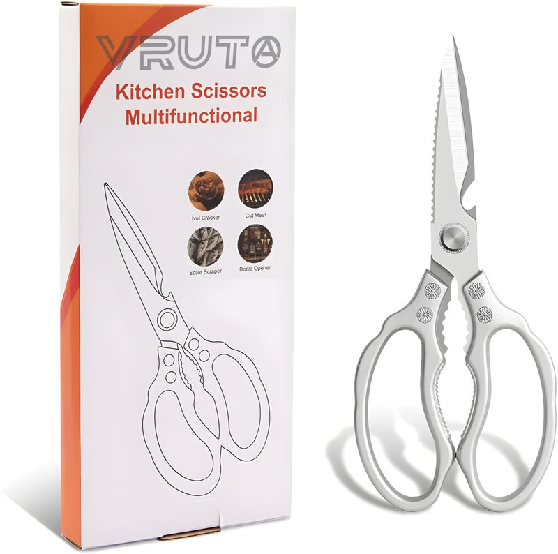 Vruta Multipurpose, Kitchen Scissors, Food Scissors, Premium Stainless Steel Solid Kitchen Shears For Meat, Seafood, Chicken, Ergonomic Kitchen Scissor With Comfort Grip (Silver, Japanese Style) - Image 1